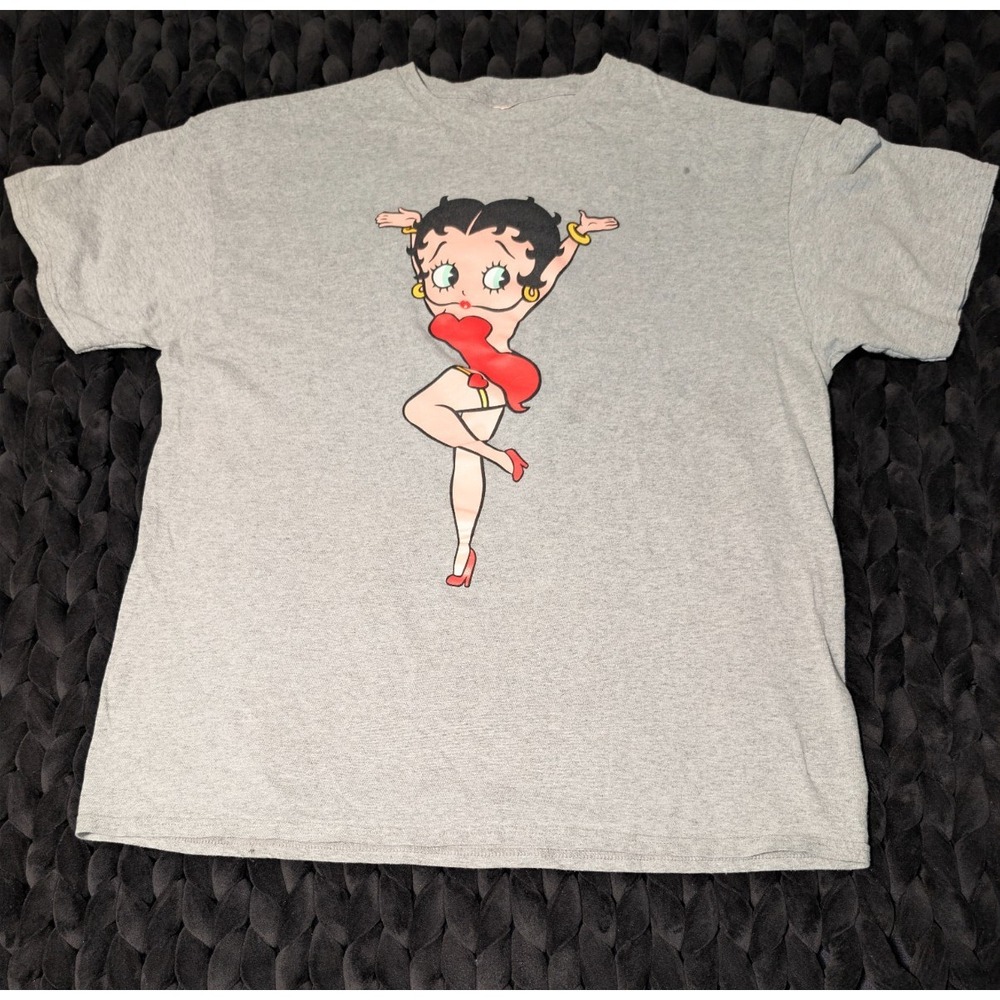 Betty Boop Graphic T-Shirt Gray Short Sleeve Size XL